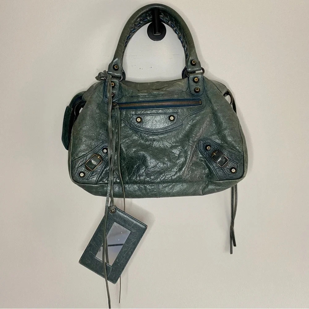 Vintage Balenciaga City Mini green teal leather handbag - Picture 1 of 14